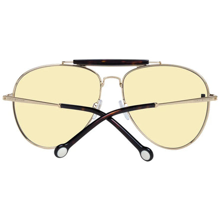 Gold aviator sunglasses with yellow tinted lenses and tortoise accents