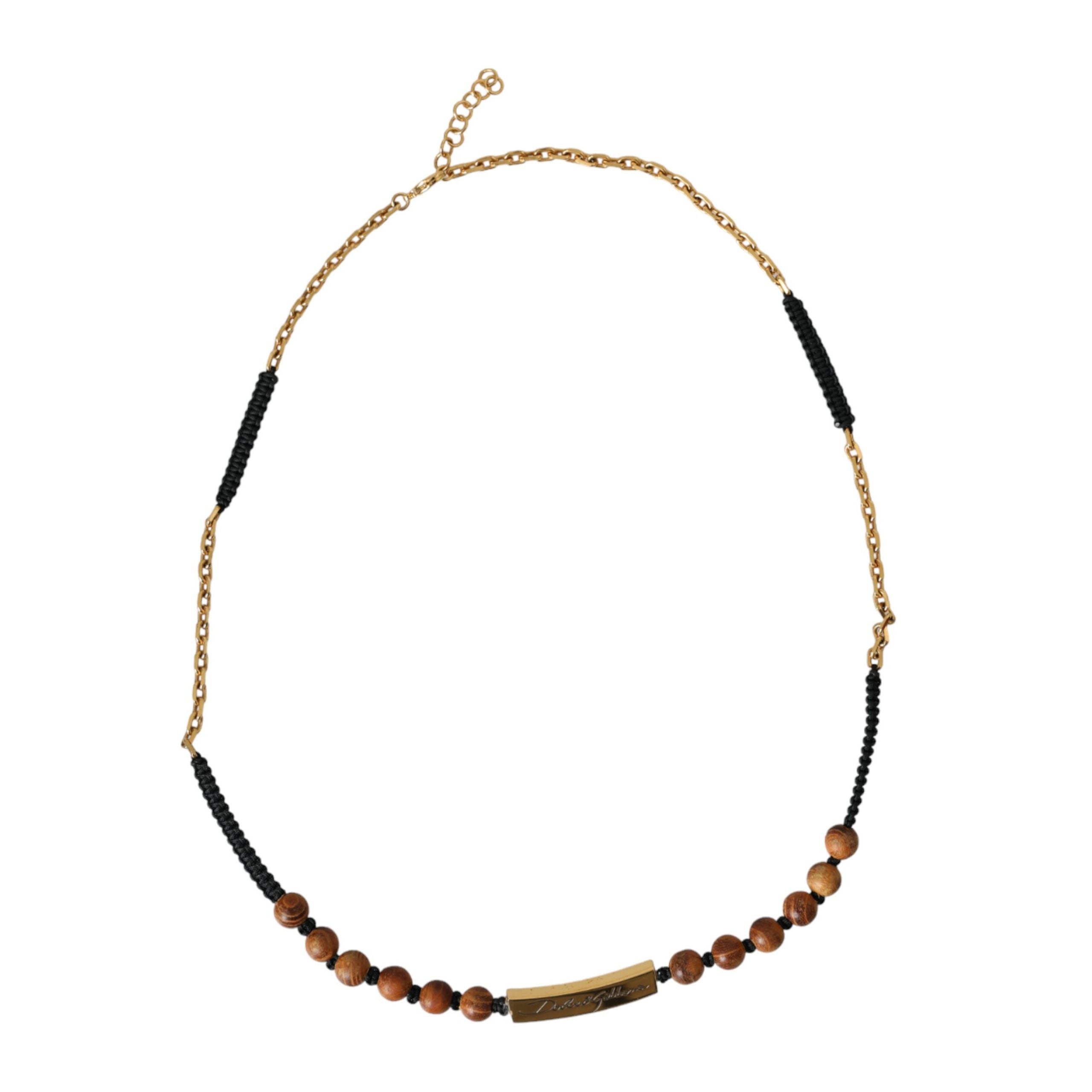 Pendentif Dolce & Gabbana en perles de bois noires et dorées avec logo