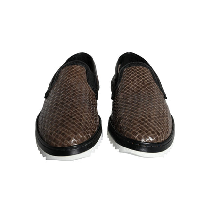 Dolce & Gabbana Brown Black Leather Weaved Men's Loafers