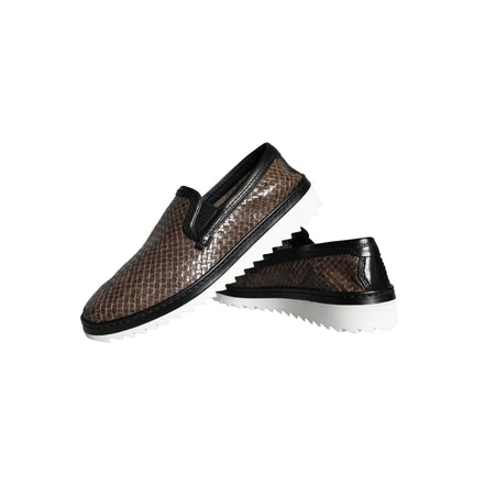 Mocassins pour Homme Dolce & Gabbana en Cuir Tressé Marron Noir