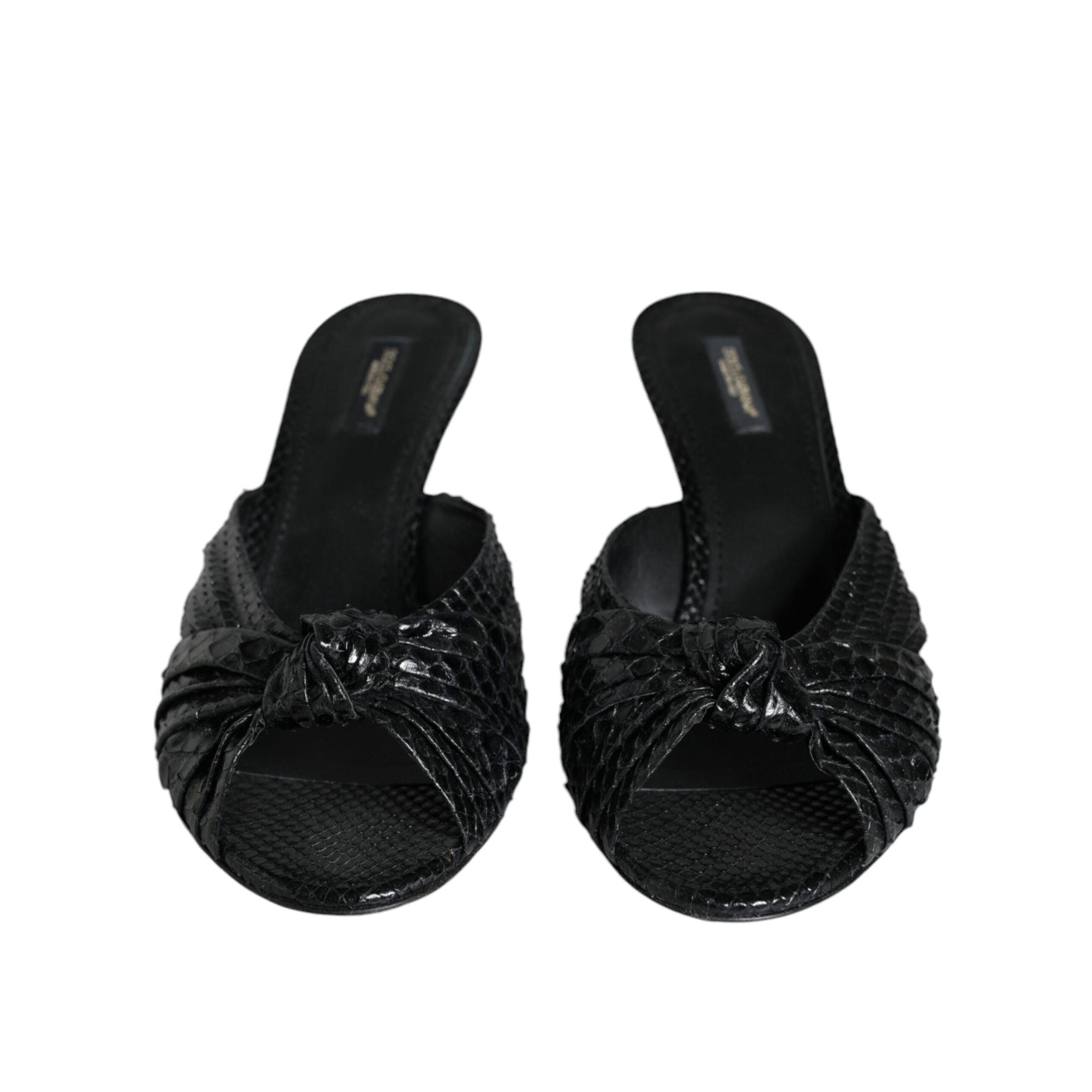 Dolce & Gabbana Black Leather Heel Slide Sandals