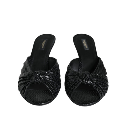 Dolce & Gabbana Black Leather Heel Slide Sandals