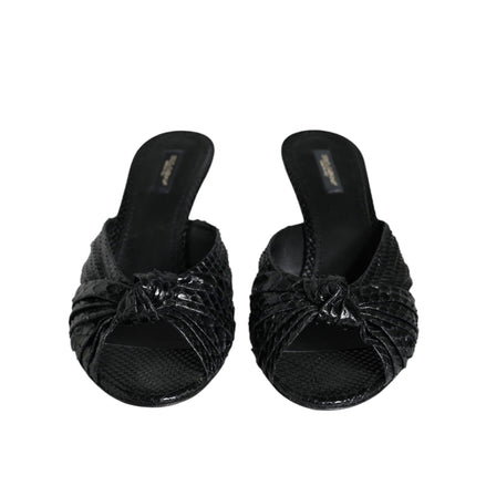 Dolce & Gabbana Black Leather Heel Slide Sandals