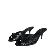 Dolce & Gabbana Black Leather Heel Slide Sandals