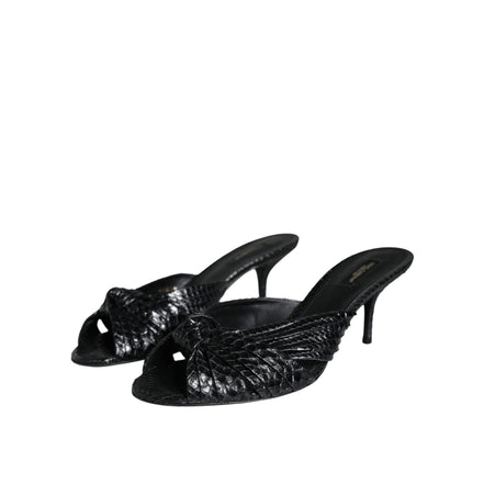 Dolce & Gabbana Black Leather Heel Slide Sandals