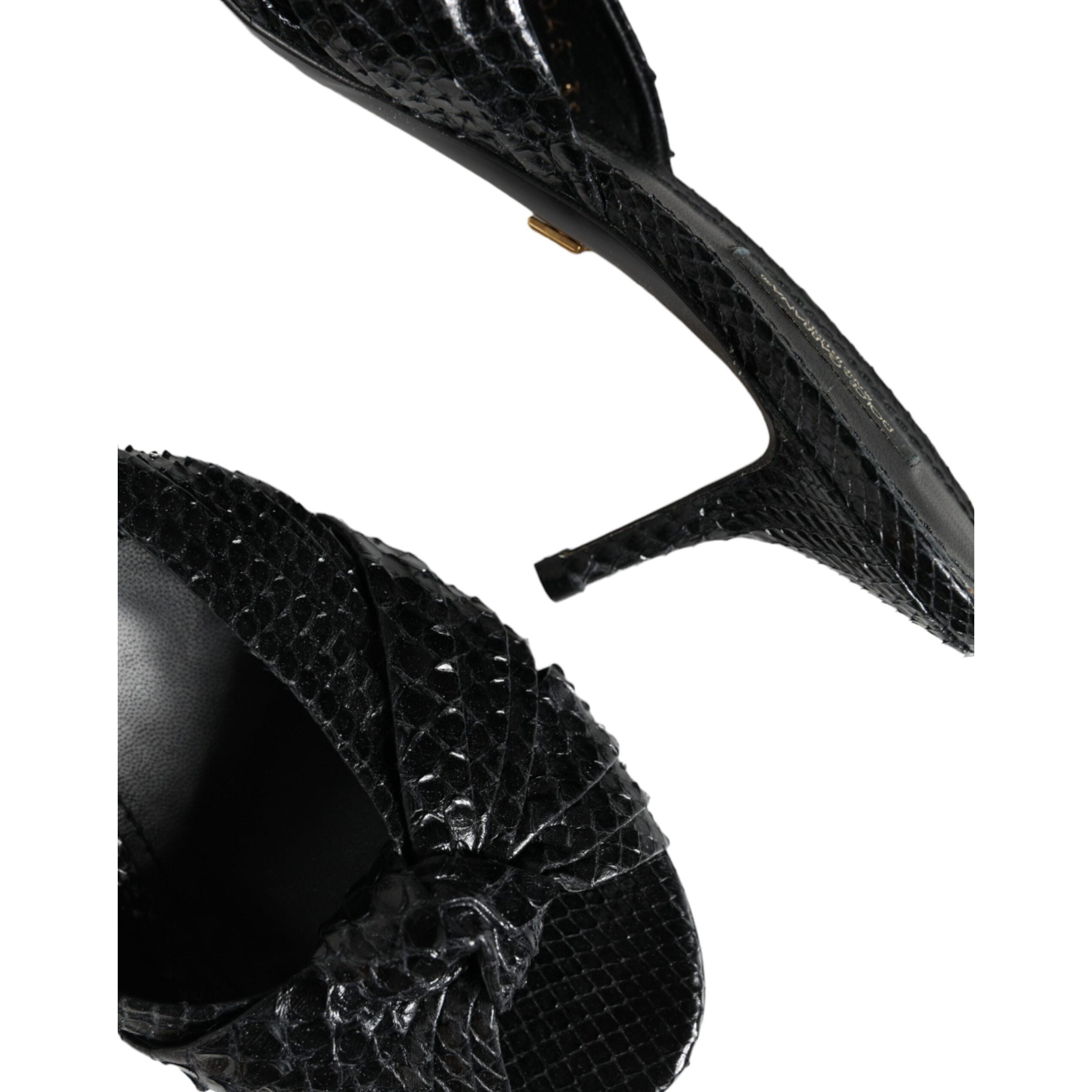 Dolce & Gabbana Black Leather Heel Slide Sandals