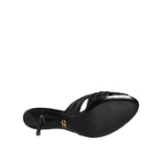 Dolce & Gabbana Black Leather Heel Slide Sandals