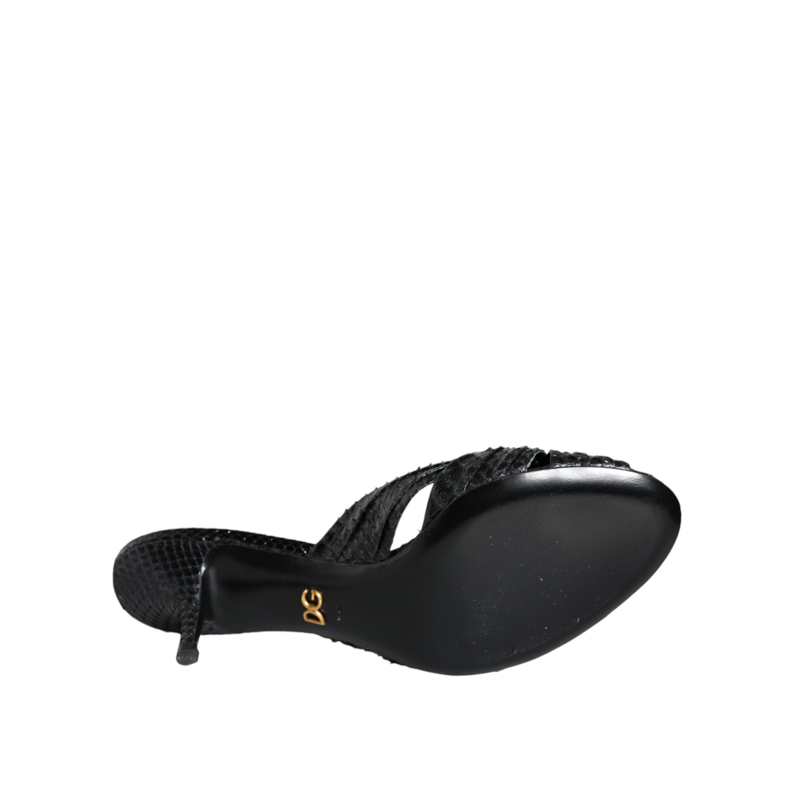 Dolce & Gabbana Black Leather Heel Slide Sandals