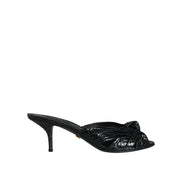Dolce & Gabbana Black Leather Heel Slide Sandals