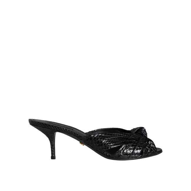 Dolce & Gabbana Black Leather Heel Slide Sandals