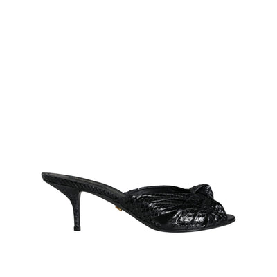Dolce & Gabbana Black Leather Heel Slide Sandals