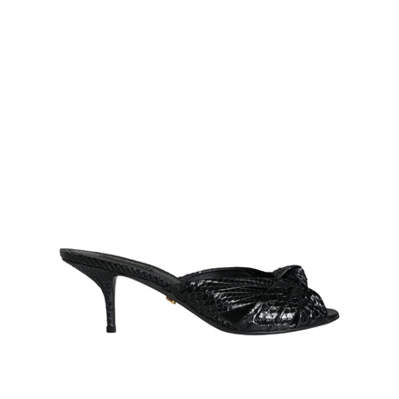 Dolce & Gabbana Black Leather Heel Slide Sandals