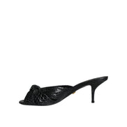 Dolce & Gabbana Black Leather Heel Slide Sandals