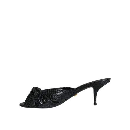 Dolce & Gabbana Black Leather Heel Slide Sandals