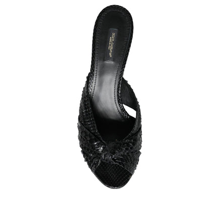 Dolce & Gabbana Black Leather Heel Slide Sandals