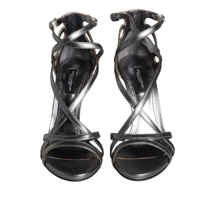 Dolce & Gabbana Silver Keira Leather Heel Sandals