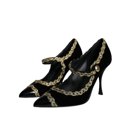 Escarpins Dolce & Gabbana Mary Janes en velours noir et doré