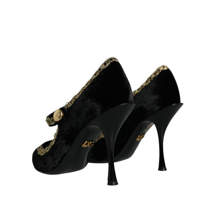 Escarpins Dolce & Gabbana Mary Janes en velours noir et doré