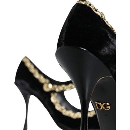 Escarpins Dolce & Gabbana Mary Janes en velours noir et doré