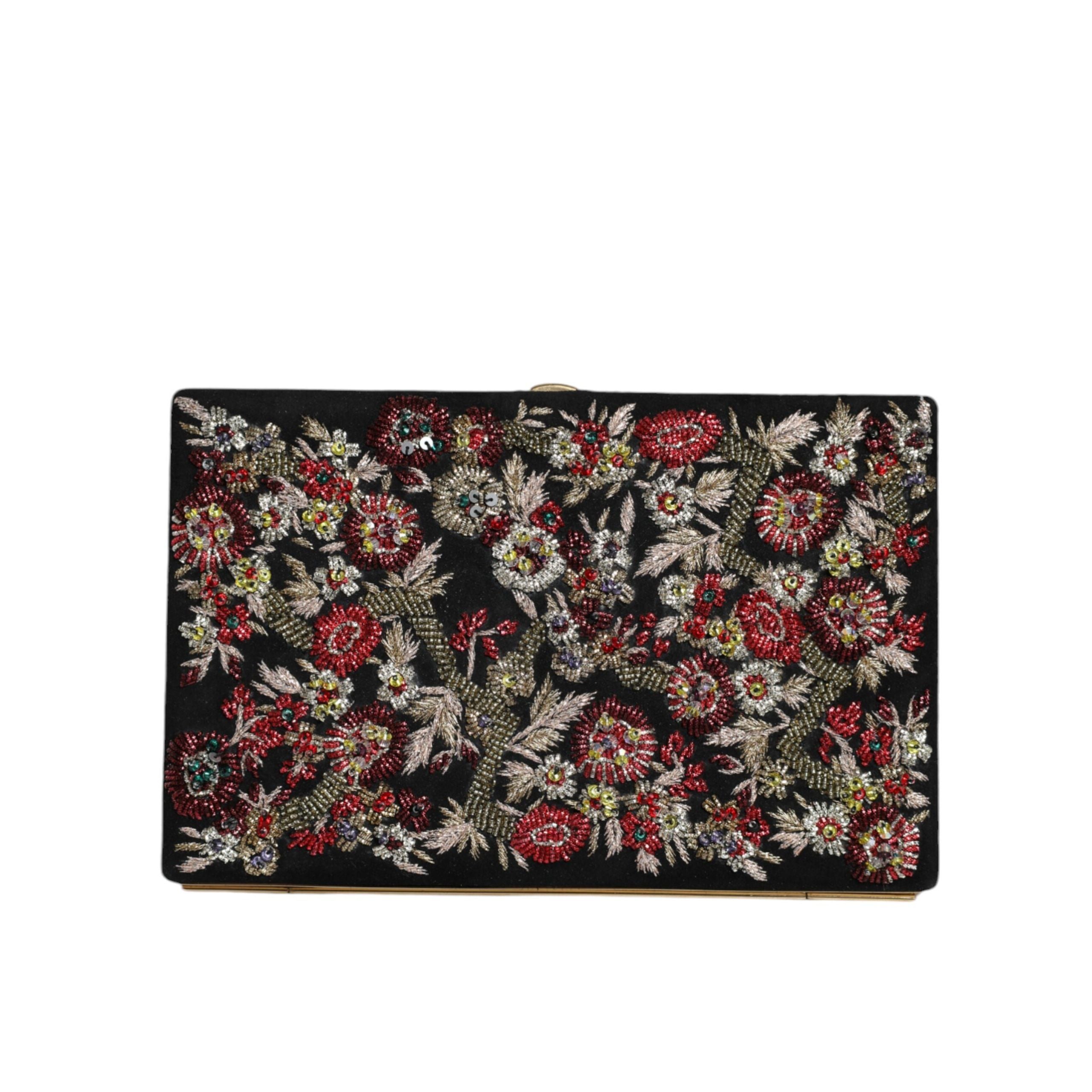 Dolce & Gabbana Borsa da Sera Clutch in Tela Floreale Multicolore con Cornice Dorata