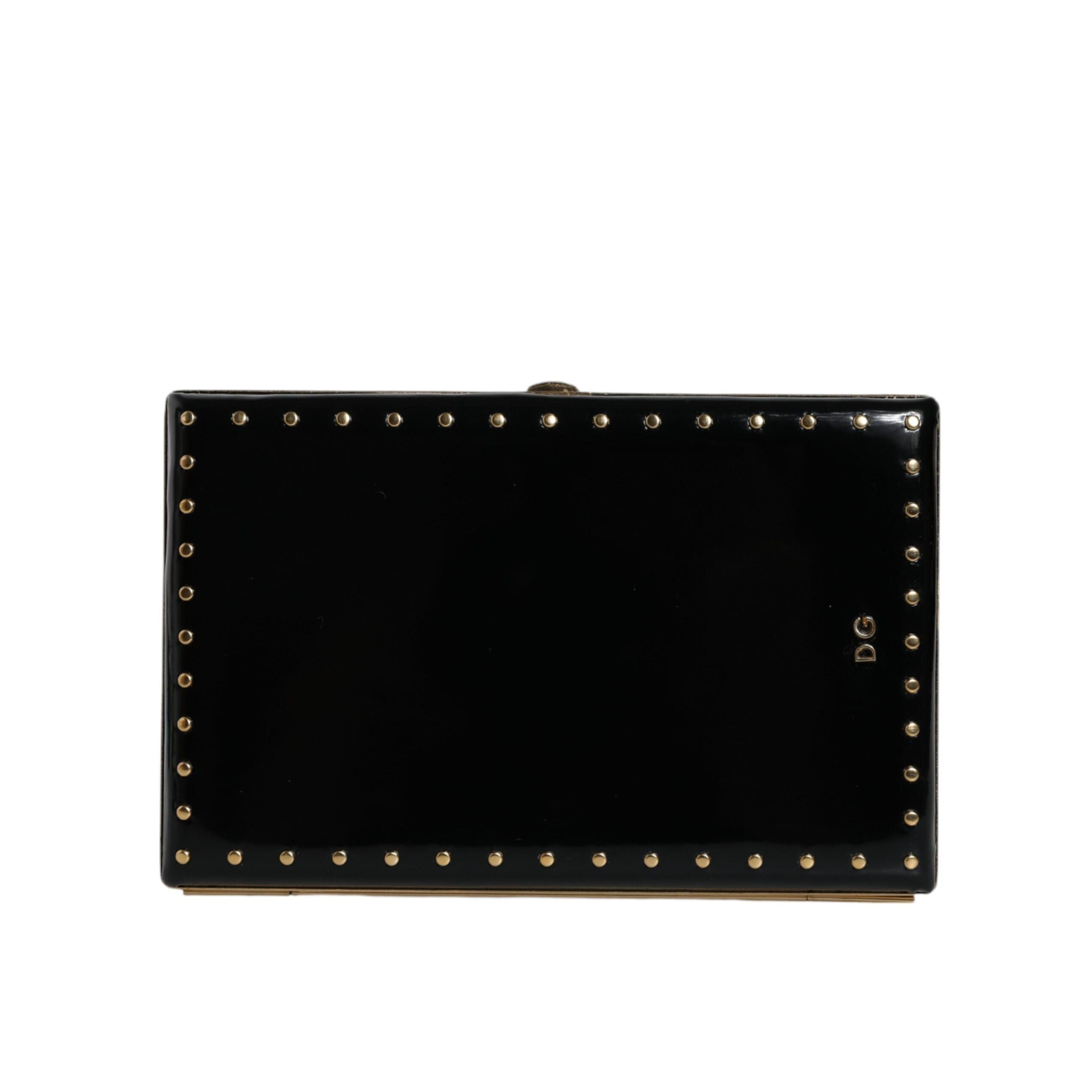 Dolce & Gabbana Borsa da sera a pochette in pelle nera con borchie e struttura dorata