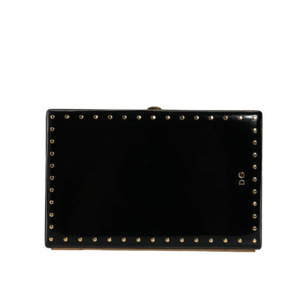 Dolce & Gabbana Borsa da sera a pochette in pelle nera con borchie e struttura dorata