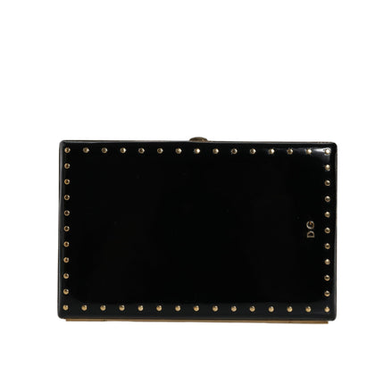 Sac pochette de soirée Dolce & Gabbana en cuir noir avec clous et cadre doré