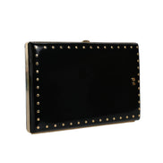 Dolce & Gabbana Borsa da sera a pochette in pelle nera con borchie e struttura dorata