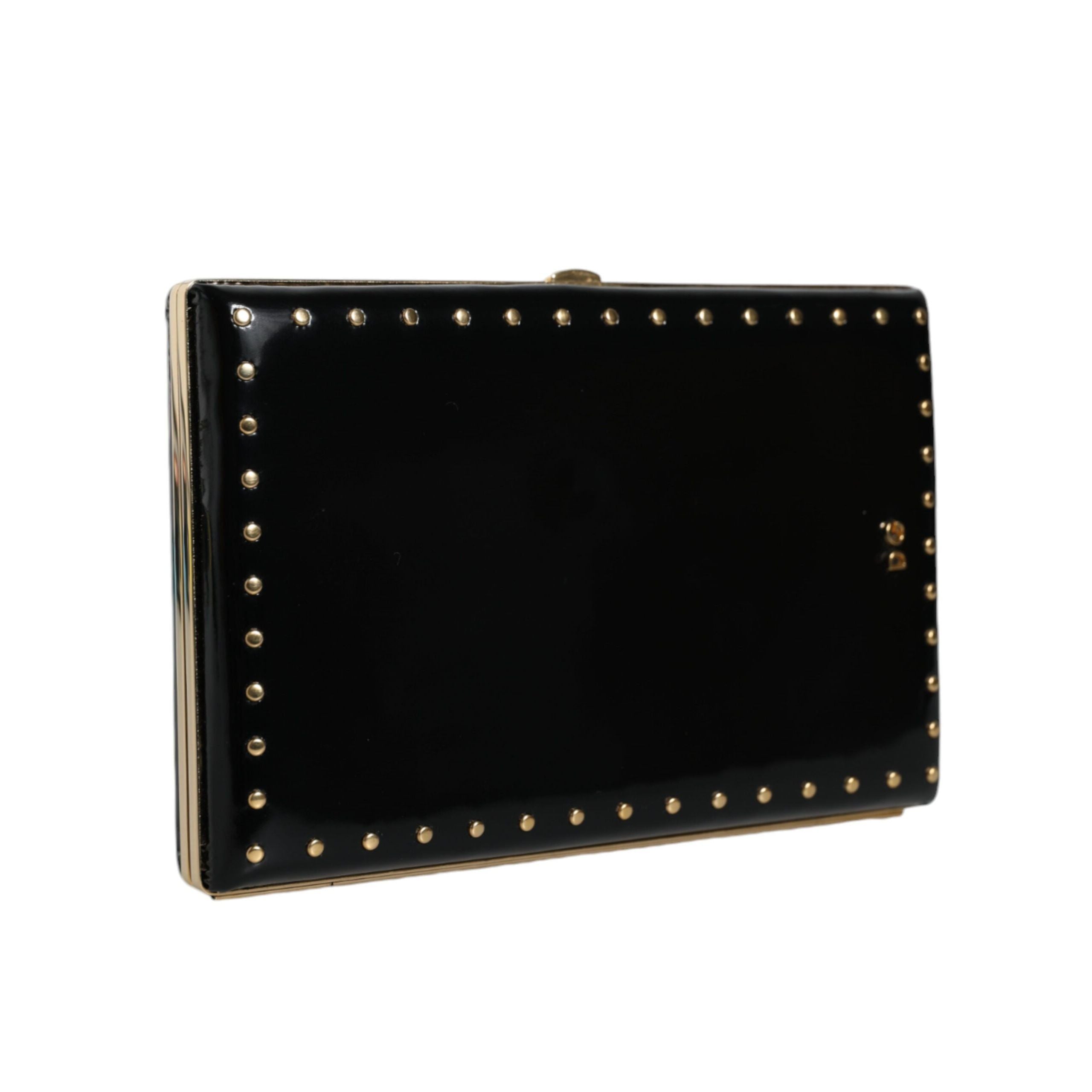 Dolce & Gabbana Borsa da sera a pochette in pelle nera con borchie e struttura dorata