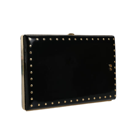 Sac pochette de soirée Dolce & Gabbana en cuir noir avec clous et cadre doré