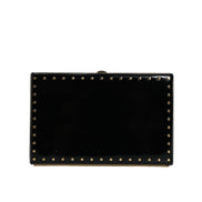 Dolce & Gabbana Borsa da sera a pochette in pelle nera con borchie e struttura dorata