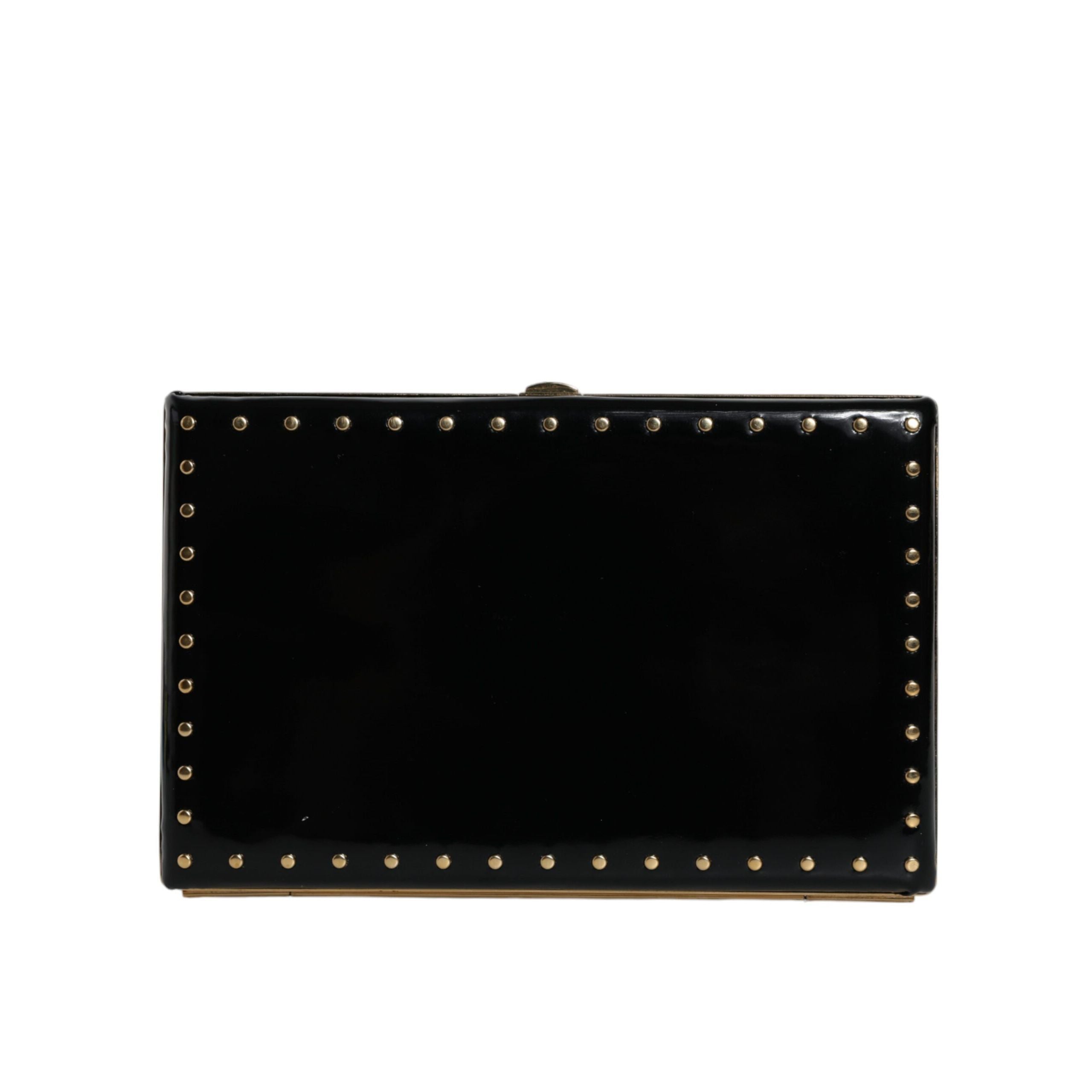 Dolce & Gabbana Borsa da sera a pochette in pelle nera con borchie e struttura dorata