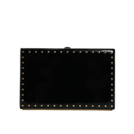 Dolce & Gabbana Borsa da sera a pochette in pelle nera con borchie e struttura dorata