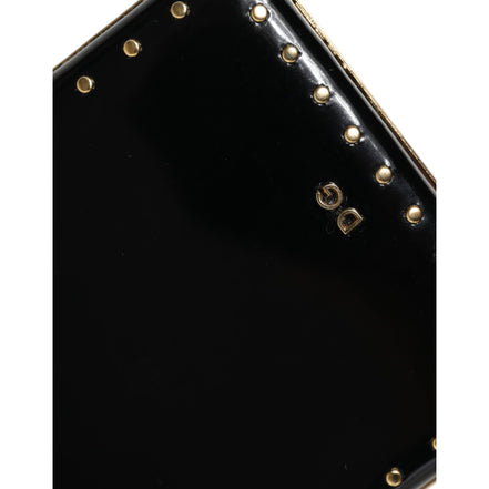 Dolce & Gabbana Borsa da sera a pochette in pelle nera con borchie e struttura dorata