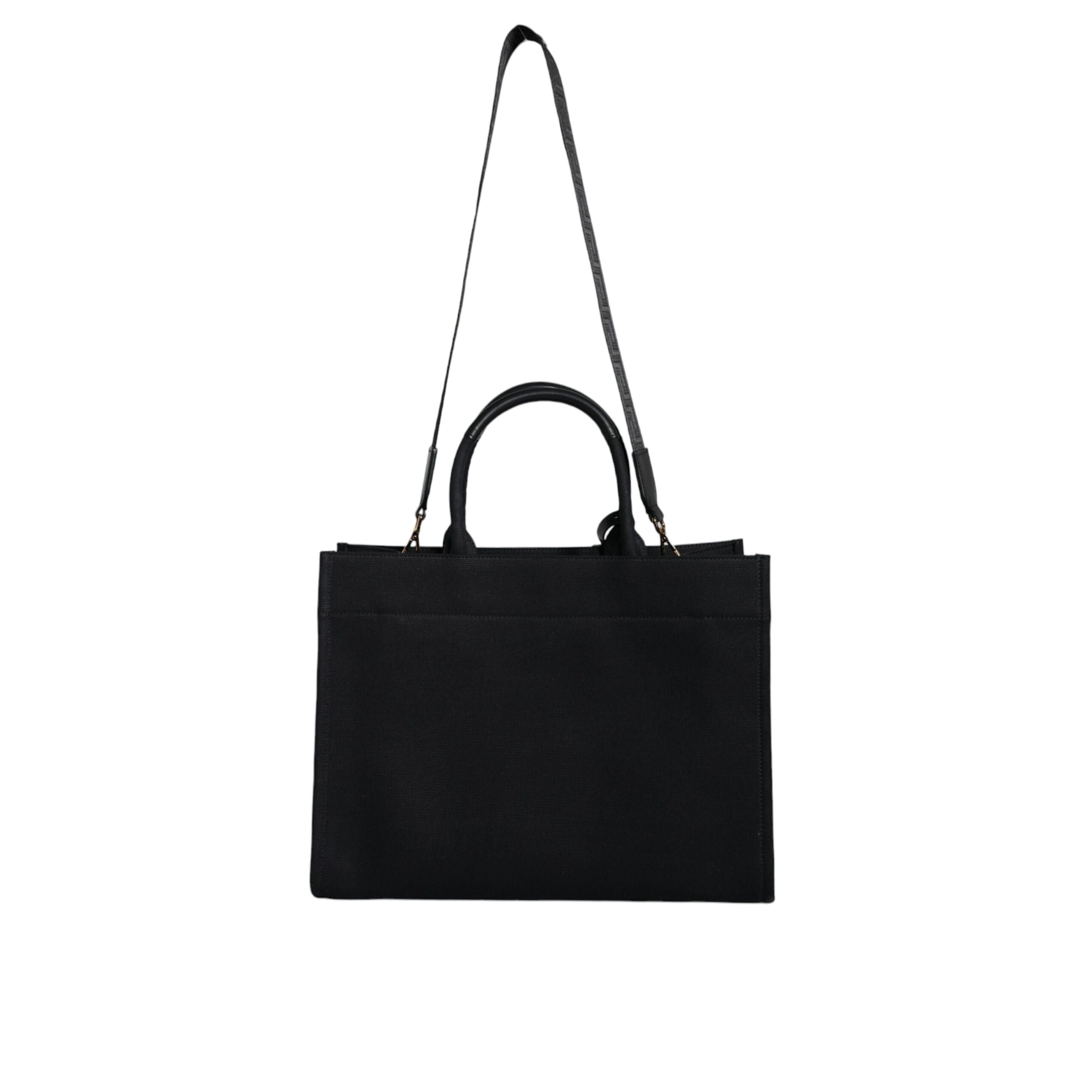 Borsa Tote Tracolla Versace Nera con Manico Superiore in Tela e Pelle con Logo