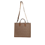 Borsa Tote Versace Marrone a Tracolla con Manico Superiore e Logo Jacquard in Pelle