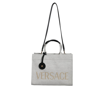 Sac cabas/bandoulière Versace blanc en toile et cuir avec logo et poignée supérieure