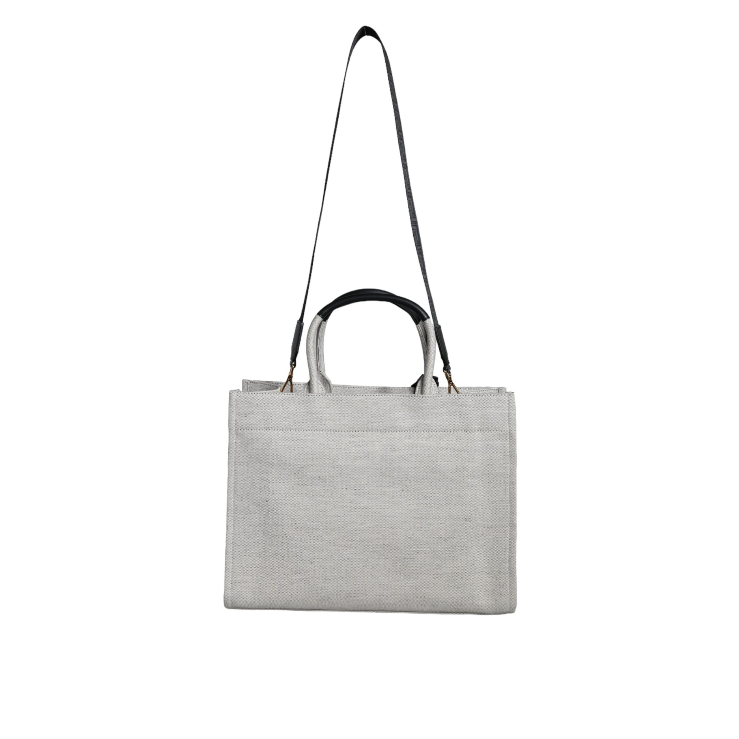 Versace White Top Handle Canvas Leather Logo Crossbody Tote Bag