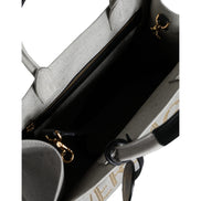Versace White Top Handle Canvas Leather Logo Crossbody Tote Bag