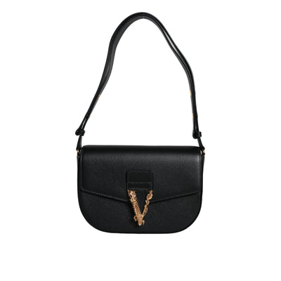 Sac à bandoulière Versace en cuir de veau grainé noir avec logo