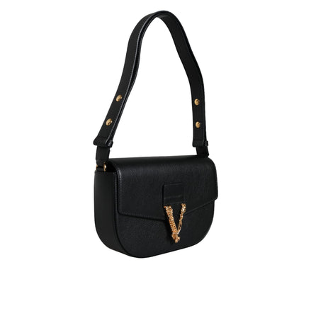Sac à bandoulière Versace en cuir de veau grainé noir avec logo