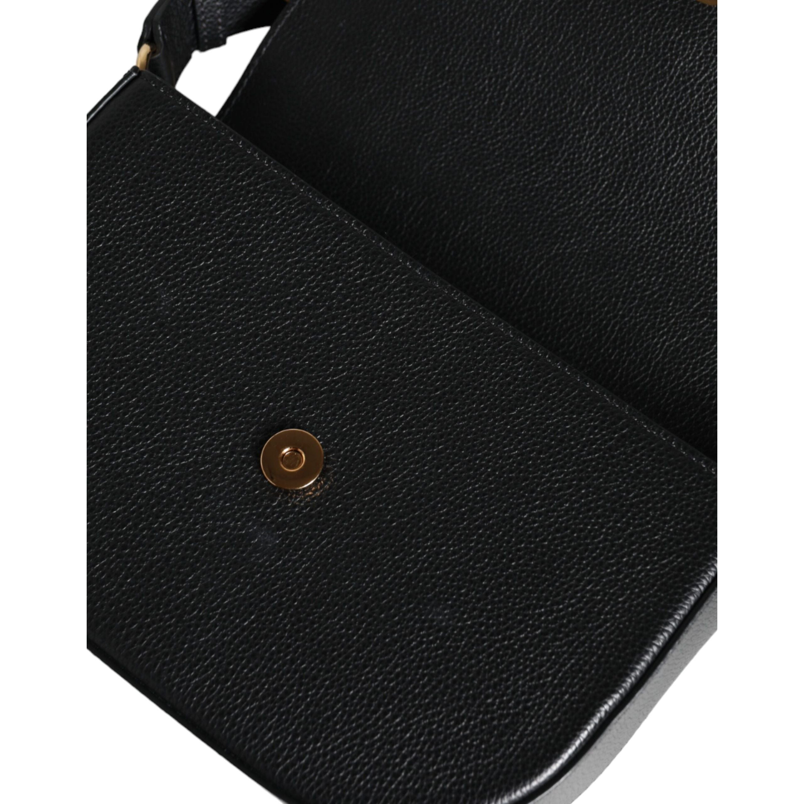 Versace Black Grainy Calf Leather Logo Crossbody Shoulder Bag