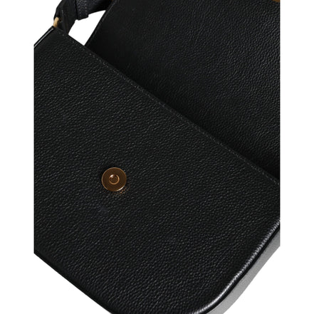 Versace Black Grainy Calf Leather Logo Crossbody Shoulder Bag