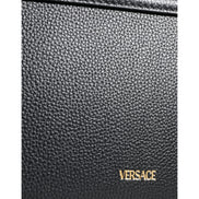 Versace Black Grainy Calf Leather Logo Crossbody Shoulder Bag