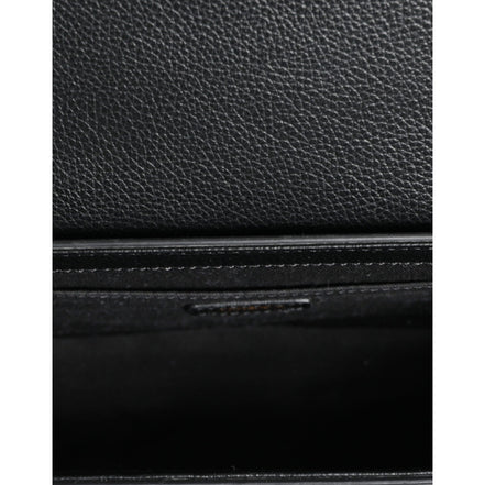 Versace Black Grainy Calf Leather Logo Crossbody Shoulder Bag