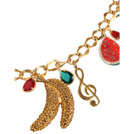 Cintura a catena da vita Dolce & Gabbana in ottone color oro con cristalli decorativi a tema frutta