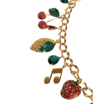 Cintura a catena da vita Dolce & Gabbana in ottone color oro con cristalli decorativi a tema frutta