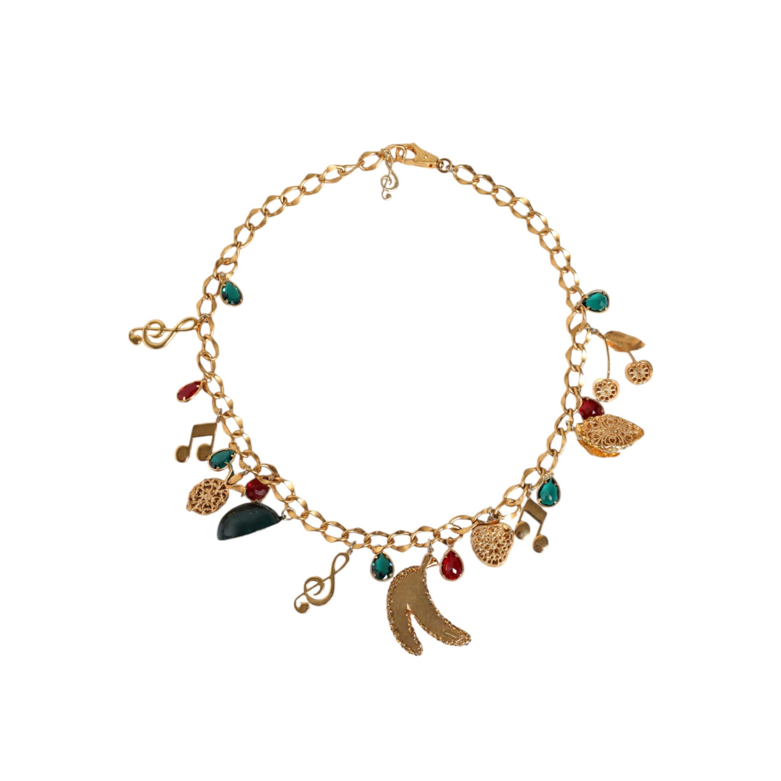 Cintura a catena da vita Dolce & Gabbana in ottone color oro con cristalli decorativi a tema frutta
