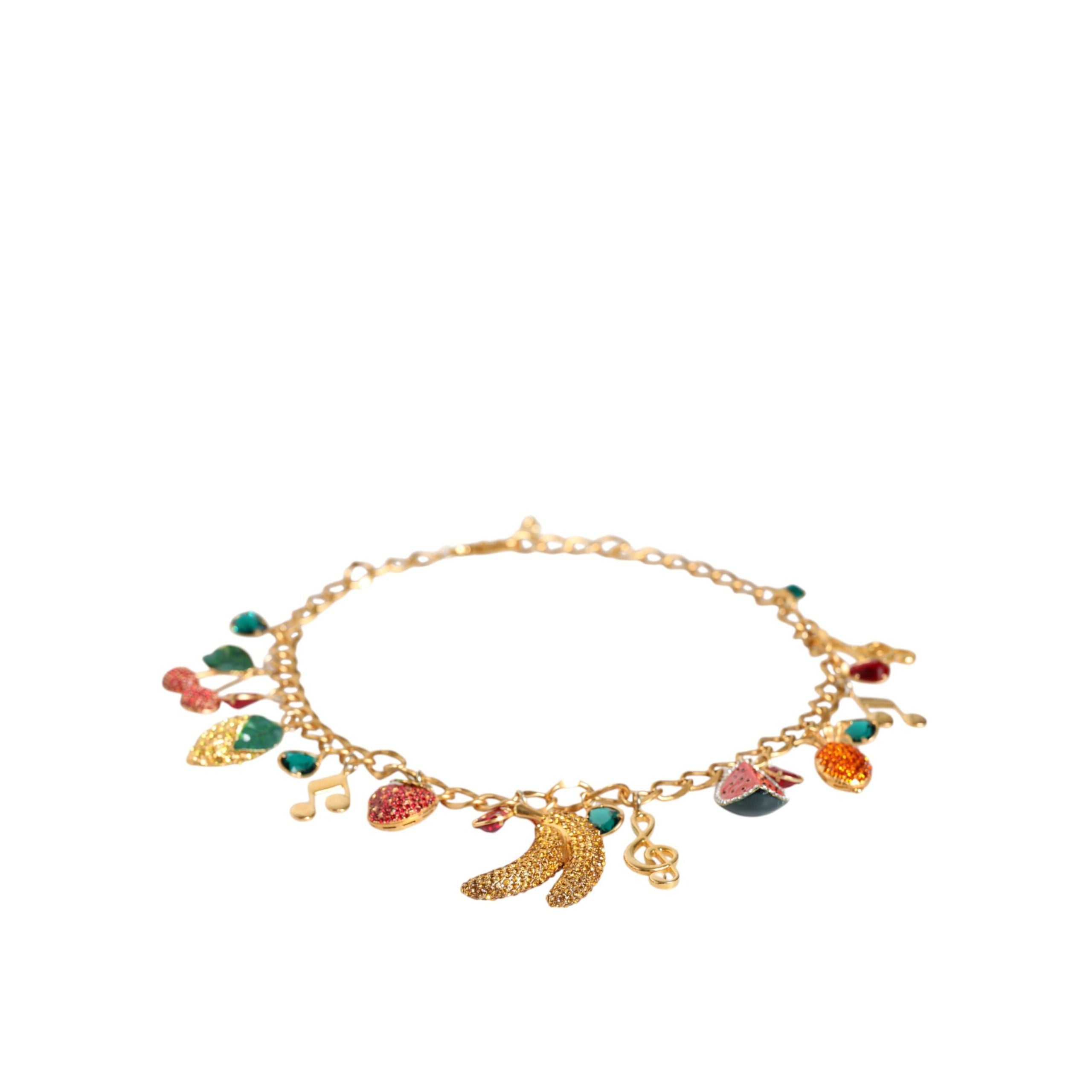 Cintura a catena da vita Dolce & Gabbana in ottone color oro con cristalli decorativi a tema frutta