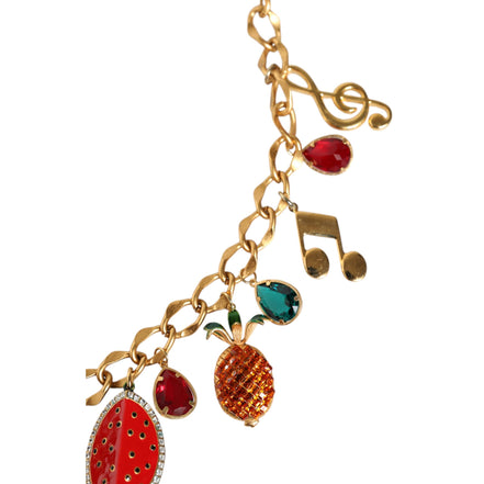 Cintura a catena da vita Dolce & Gabbana in ottone color oro con cristalli decorativi a tema frutta